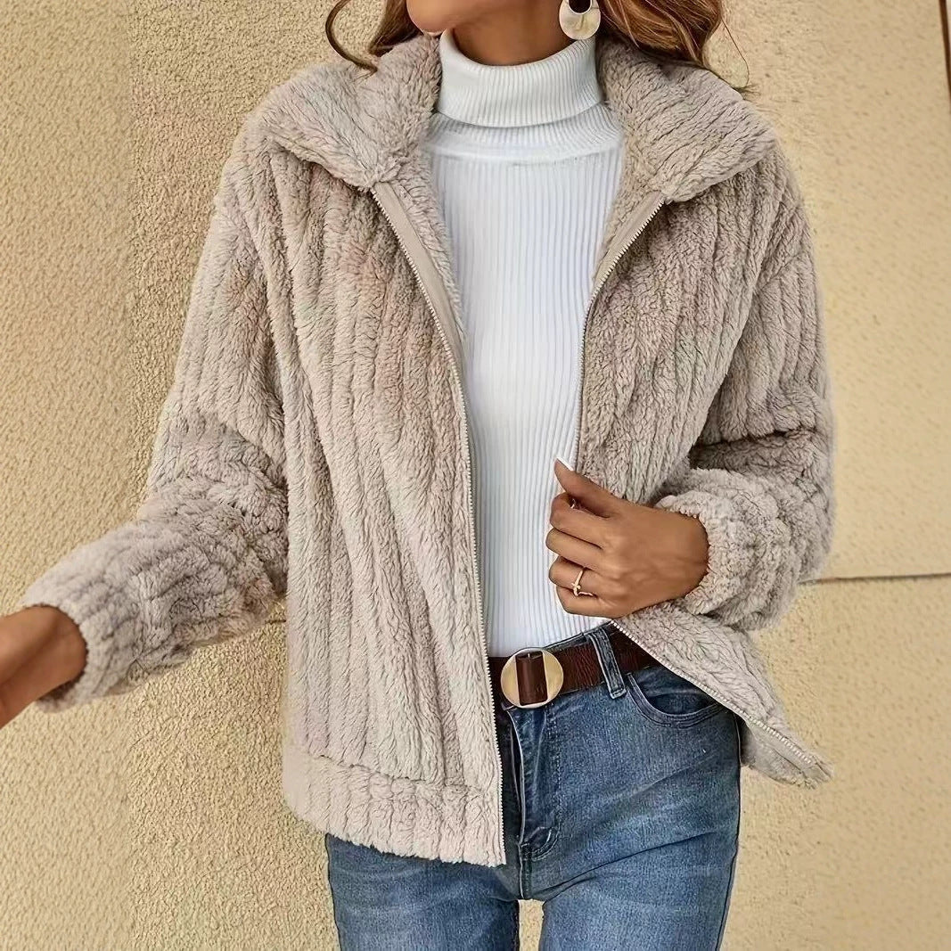 Moncelia Diletta Plush Lapel Collar Short Coat