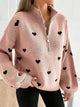Moncelia Signy Heart Print Quarter-Zip Sweater
