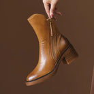 Moncelia Chantal Side-Zip Stacked Heel Ankle Boots