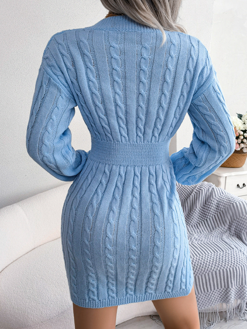 Moncelia Michela Cable-Knit Smocked-Waist Sweater Dress