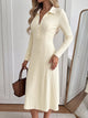 Moncelia Rufina Ribbed Knit Polo Collar Midi Dress