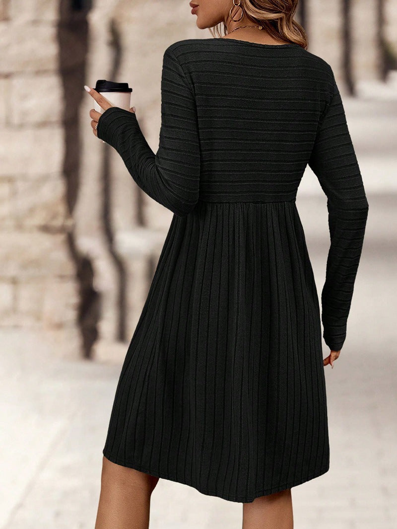 Moncelia Kajsa Ribbed-Knit Long Sleeve A-Line Dress