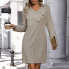 Moncelia Gioia Ribbed Knit Button V-Neck Sweater Dress