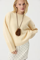 Moncelia Ottilia Cotton-Blend Crew Neck Drop Shoulder Sweater