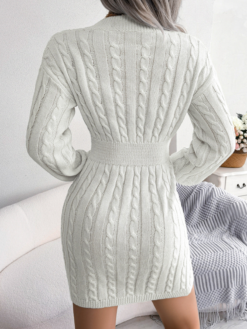 Moncelia Michela Cable-Knit Smocked-Waist Sweater Dress