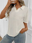 Moncelia Mabel Textured Knit Polo Top