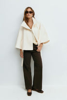 Moncelia Anneke Button-Front Belted Cape Coat