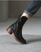 Moncelia Chantal Side-Zip Stacked Heel Ankle Boots