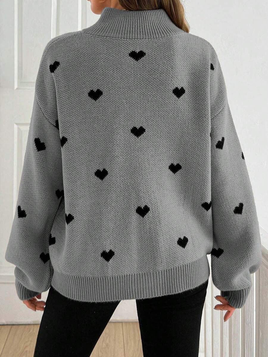 Moncelia Signy Heart Print Quarter-Zip Sweater