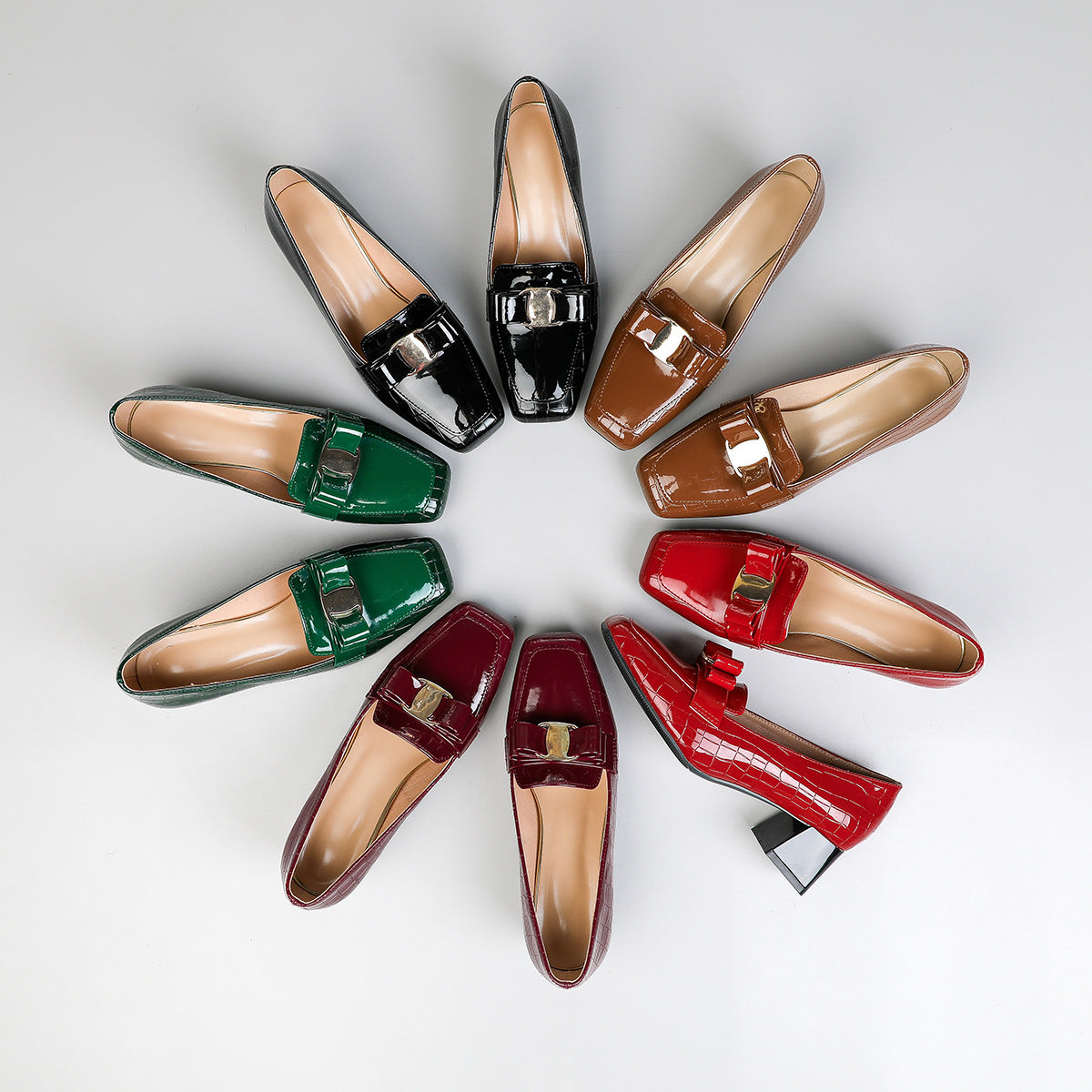 Moncelia Vella Croc Block Heel Loafers