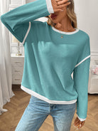 Moncelia Bruna Contrast-Trim Ribbed Knit Top