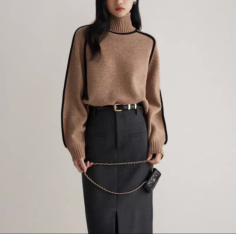 Moncelia Ornella Contrast Piping Turtleneck Sweater