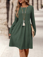 Moncelia Kajsa Ribbed-Knit Long Sleeve A-Line Dress