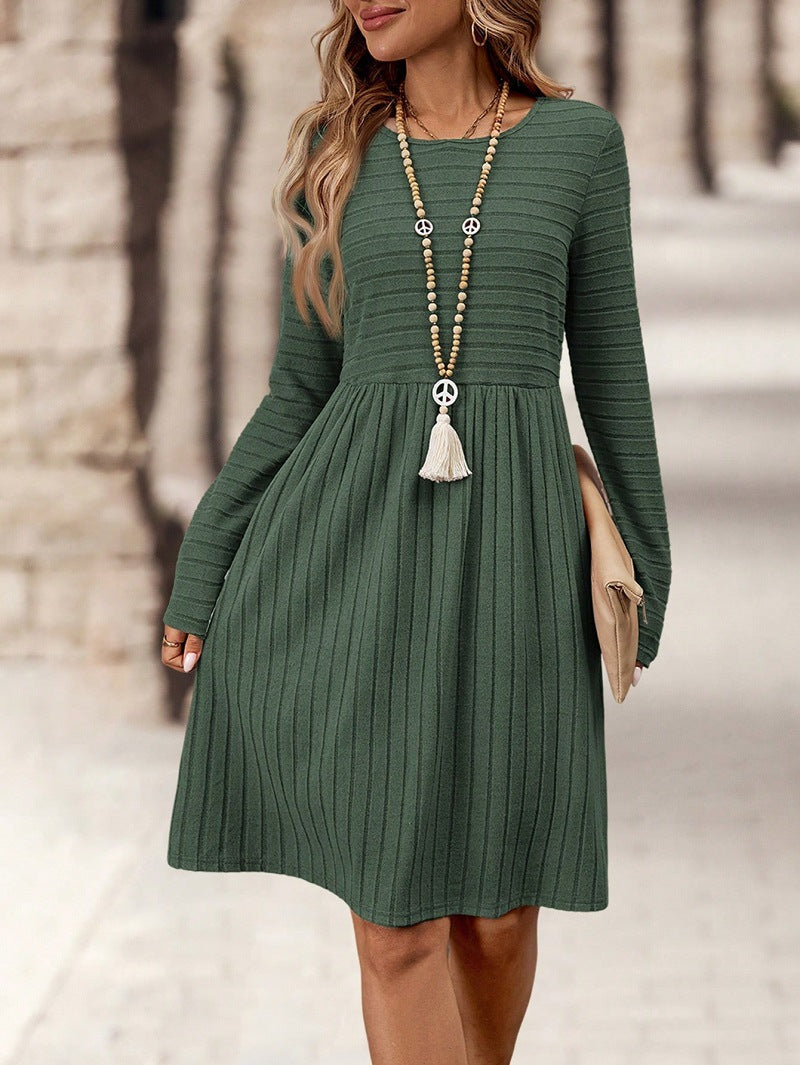 Moncelia Kajsa Ribbed-Knit Long Sleeve A-Line Dress