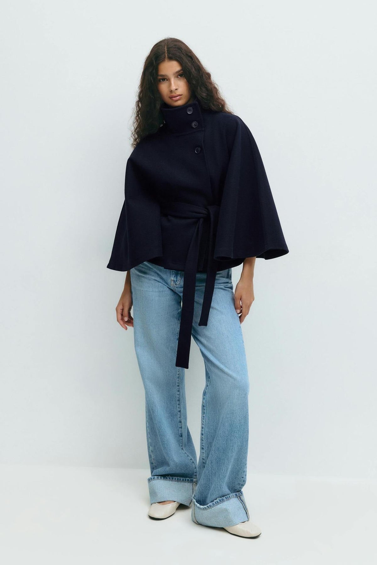 Moncelia Anneke Button-Front Belted Cape Coat