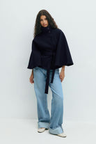 Moncelia Anneke Button-Front Belted Cape Coat