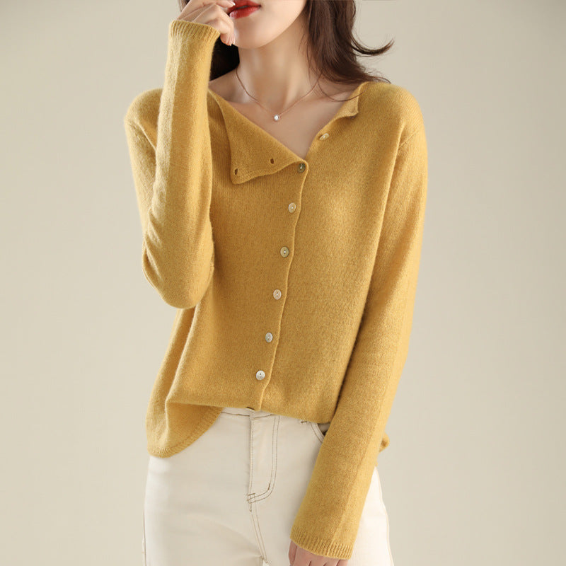 Moncelia Noemie Asymmetric Button Knit Sweater