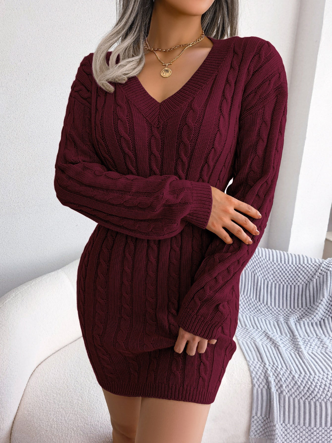 Moncelia Michela Cable-Knit Smocked-Waist Sweater Dress