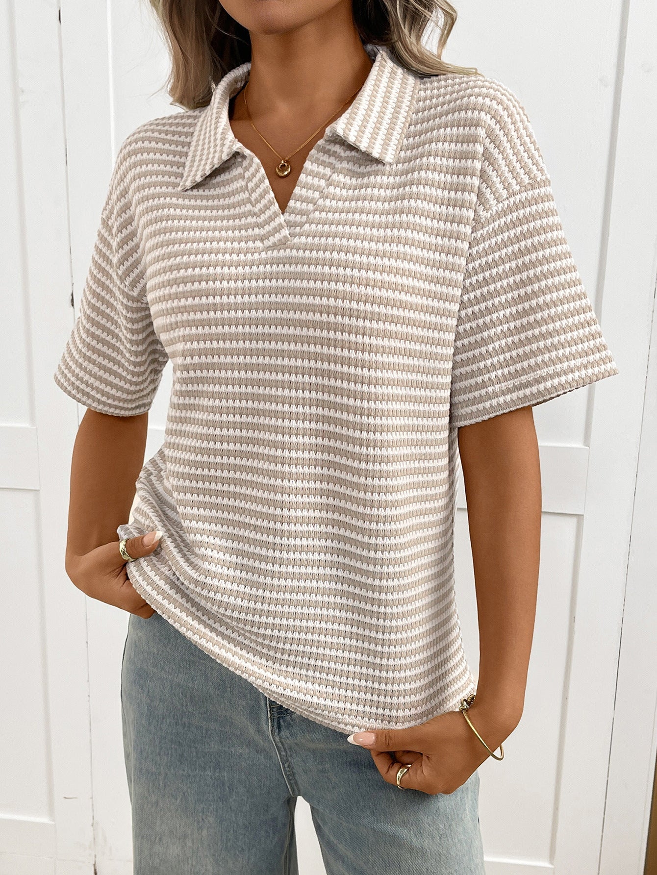 Moncelia Mabel Textured Knit Polo Top