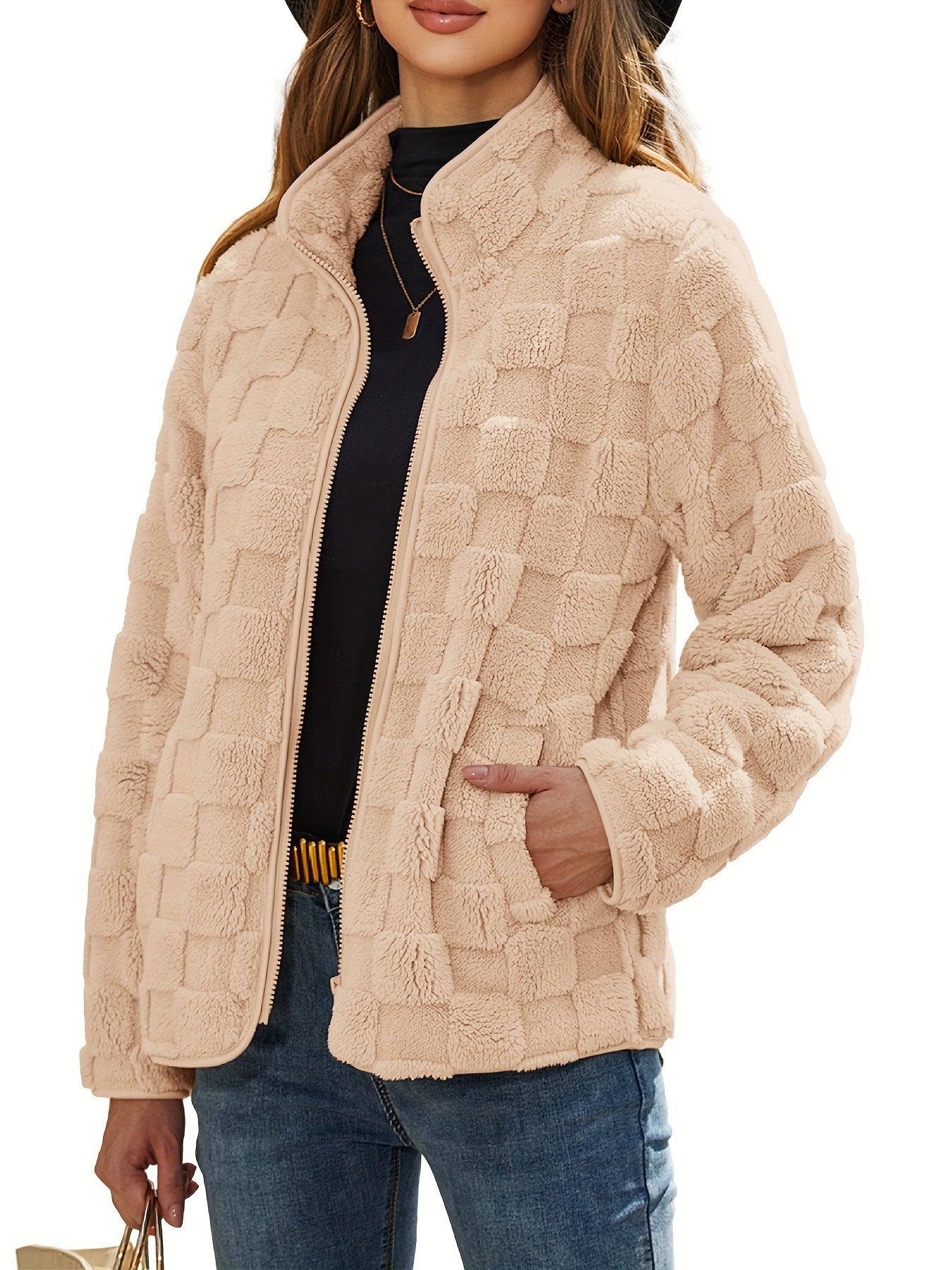Moncelia Pilar Checkered Fleece Zip-Up Jacket