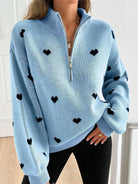Moncelia Signy Heart Print Quarter-Zip Sweater