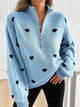Moncelia Signy Heart Print Quarter-Zip Sweater