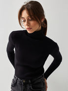 Moncelia Dagny Cotton-Blend Ribbed Knit Turtleneck Sweater