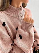 Moncelia Signy Heart Print Quarter-Zip Sweater