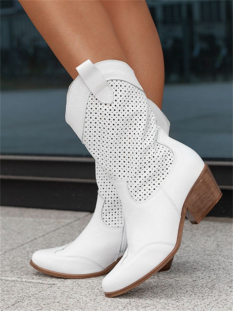 Moncelia Assia Perforated Faux Suede Western Boots