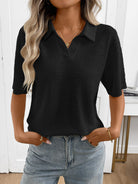 Moncelia Mabel Textured Knit Polo Top