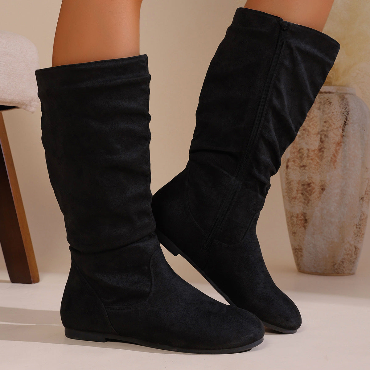 Moncelia Frida Slouch Mid-Calf Flat Faux Suede Boots