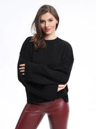 Moncelia Signe Ribbed-Cuff Oversized Pullover Sweater