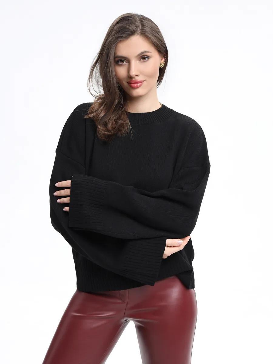 Moncelia Signe Ribbed-Cuff Oversized Pullover Sweater