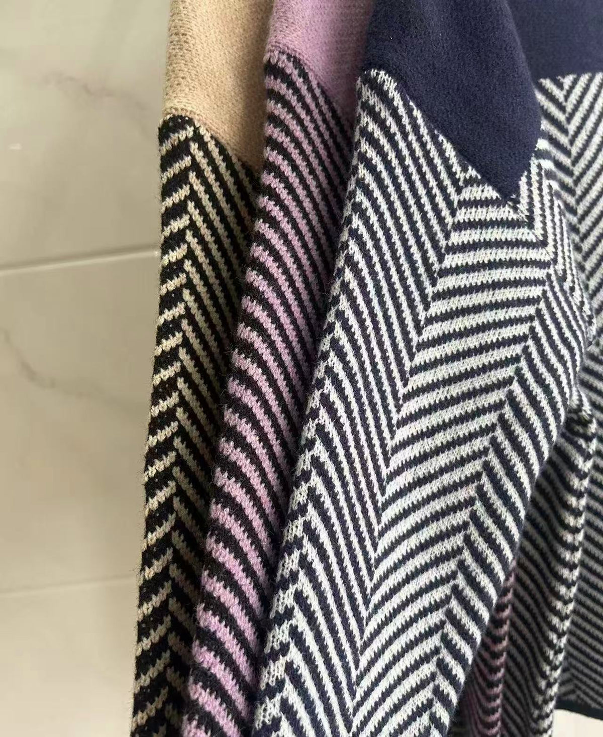 Moncelia Sidony Herringbone Colorblock Turtleneck Sweater