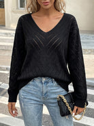 Moncelia Eliane Pointelle V-Neck Knit Pullover