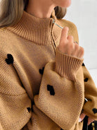 Moncelia Signy Heart Print Quarter-Zip Sweater