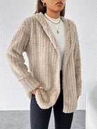 Moncelia Marzia Hooded Ribbed Plush Fleece Jacket