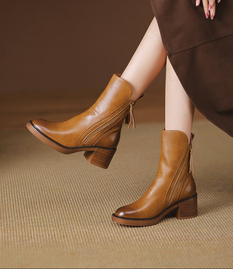 Moncelia Chantal Side-Zip Stacked Heel Ankle Boots