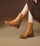 Moncelia Chantal Side-Zip Stacked Heel Ankle Boots
