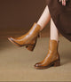 Moncelia Chantal Side-Zip Stacked Heel Ankle Boots
