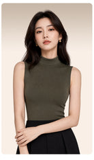 Moncelia Fulvia Ribbed Mock Neck Sleeveless Knit Top