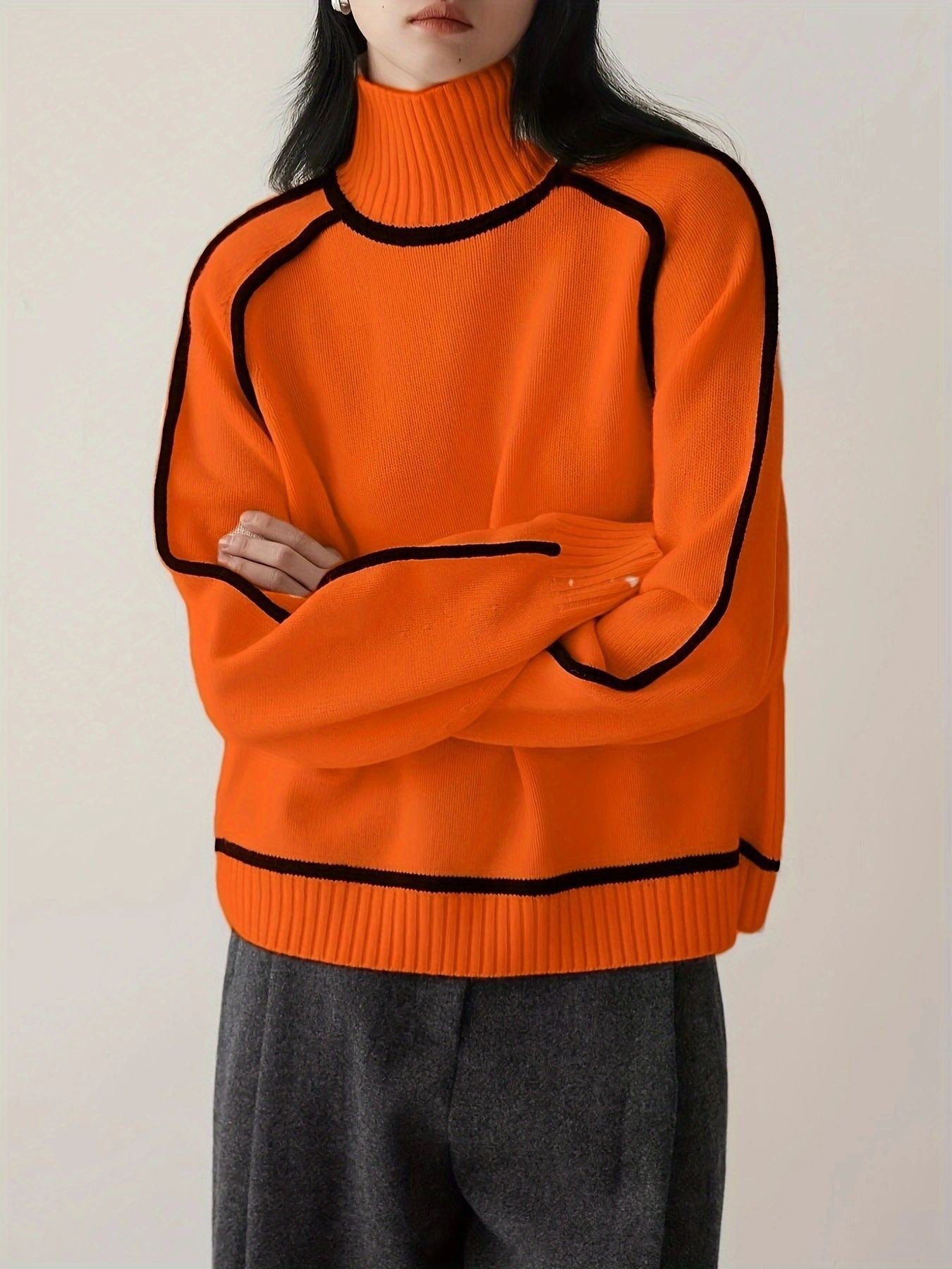 Moncelia Ornella Contrast Piping Turtleneck Sweater