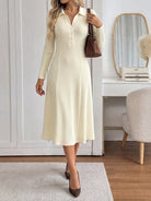 Moncelia Rufina Ribbed Knit Polo Collar Midi Dress