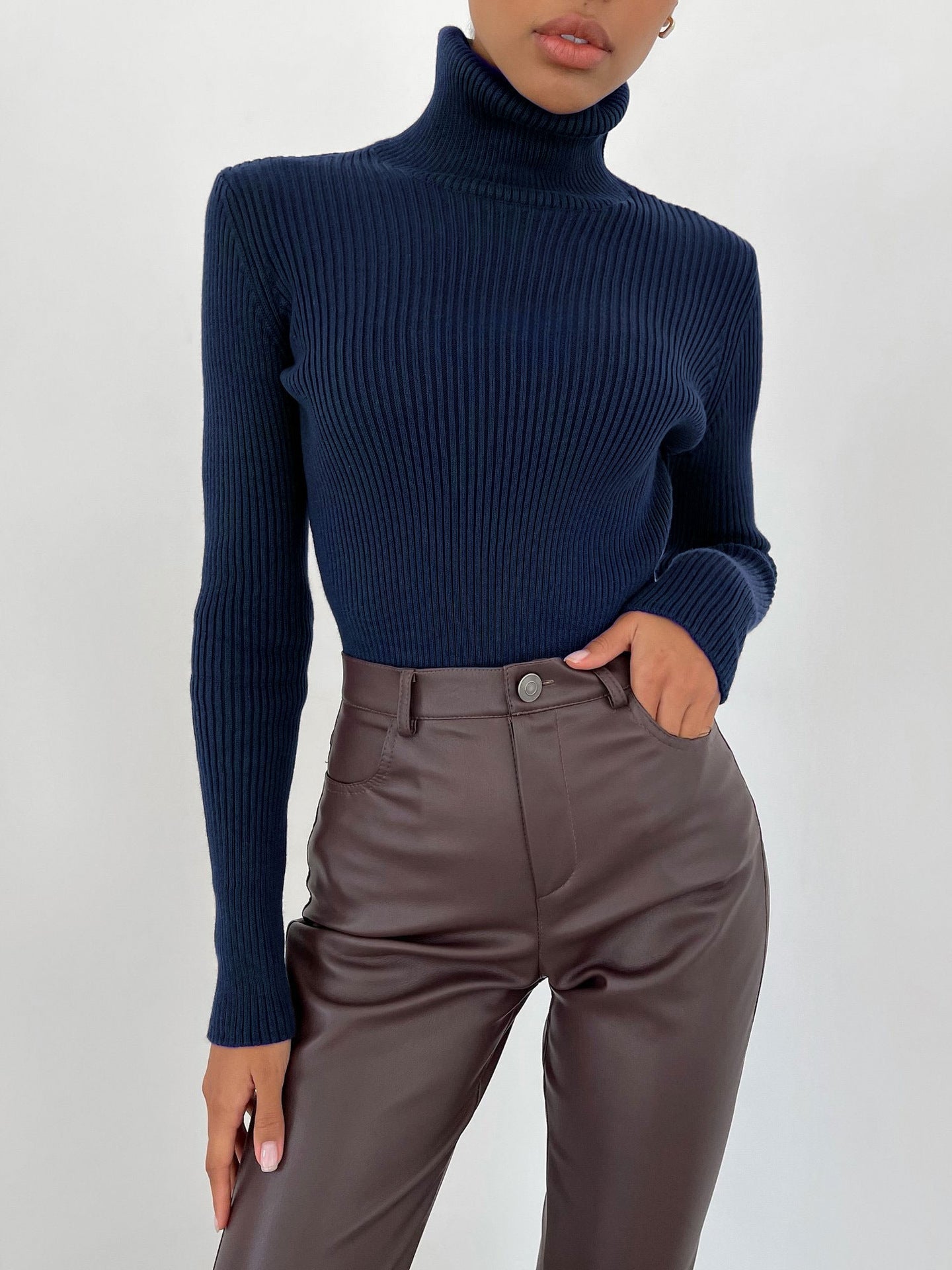 Moncelia Dagny Cotton-Blend Ribbed Knit Turtleneck Sweater