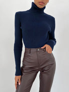 Moncelia Dagny Cotton-Blend Ribbed Knit Turtleneck Sweater