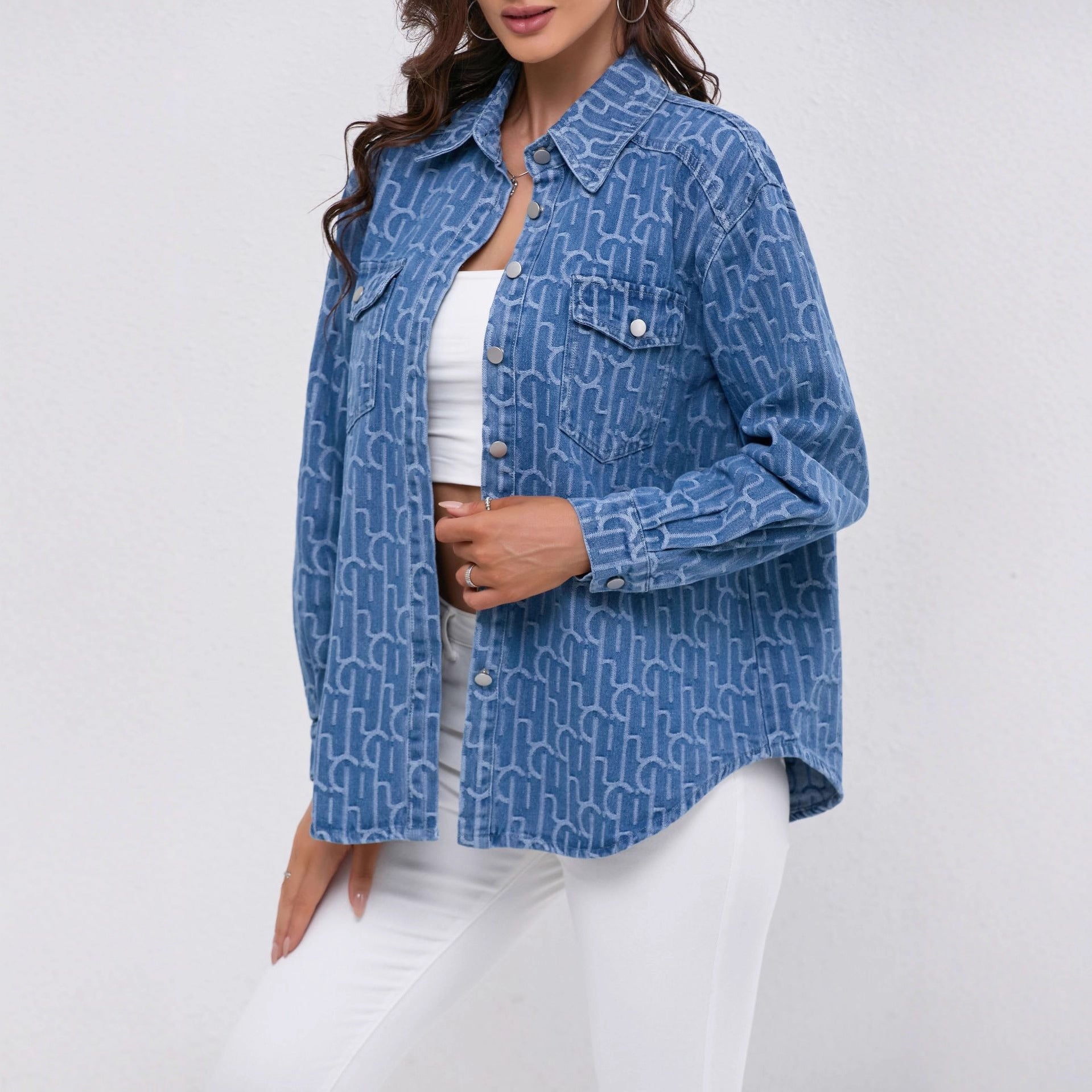 Moncelia Suzette Printed Jacquard Denim Shirt Jacket