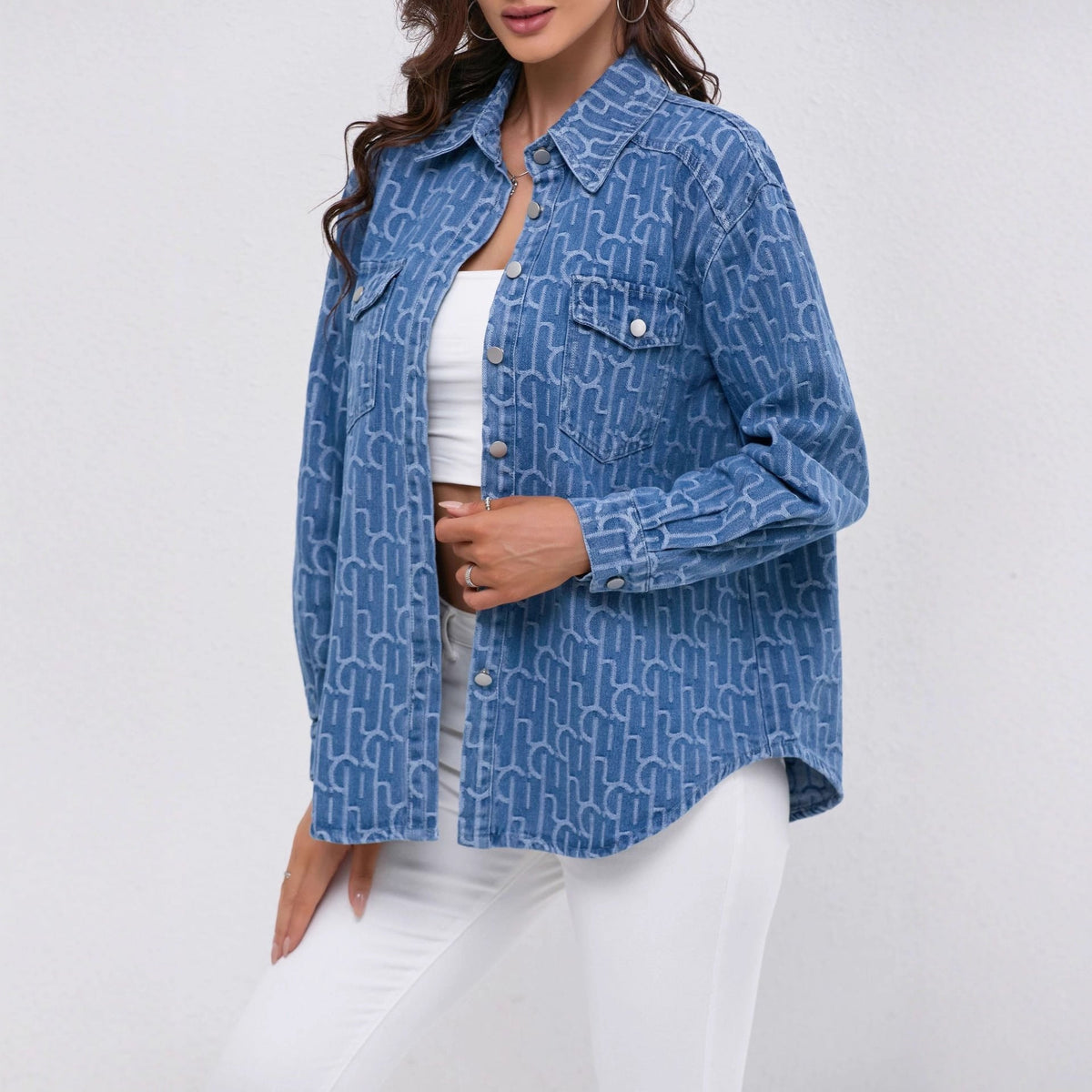 Moncelia Suzette Printed Jacquard Denim Shirt Jacket