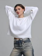 Moncelia Signe Ribbed-Cuff Oversized Pullover Sweater
