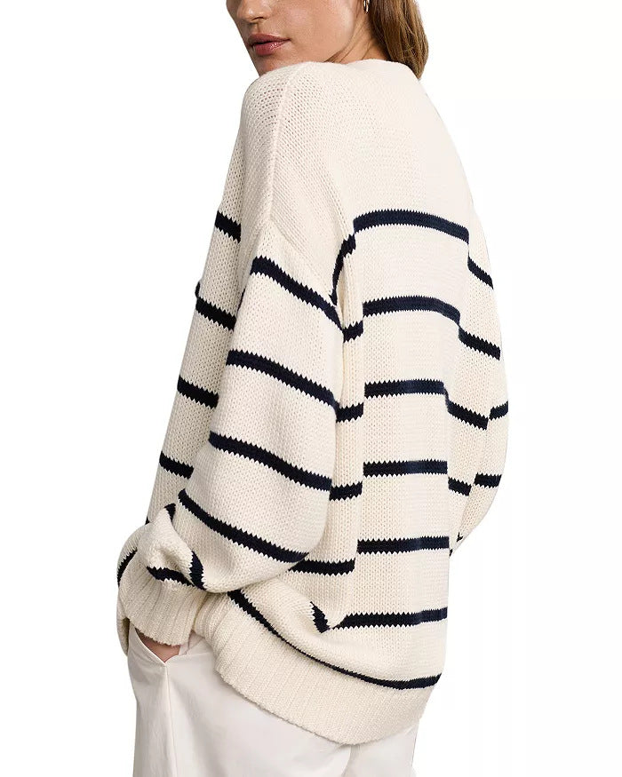 Moncelia Gaia Striped Button-Front Knit Cardigan