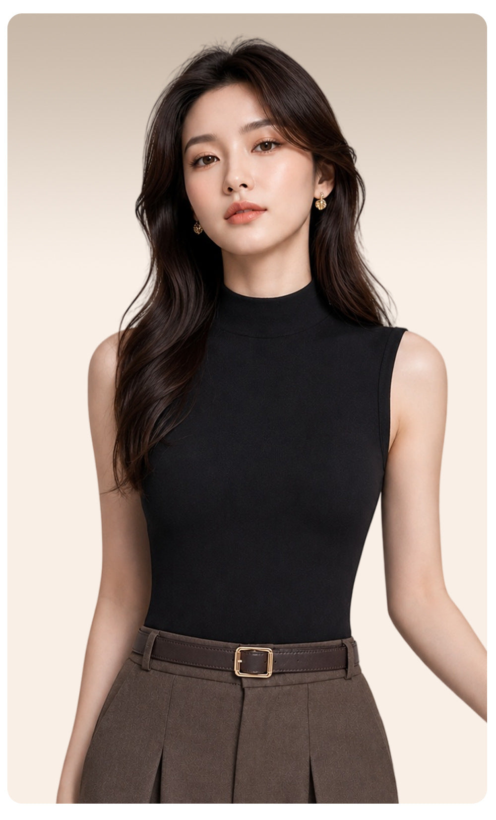 Moncelia Fulvia Ribbed Mock Neck Sleeveless Knit Top